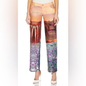 NWT Miaou Atlas Pant Oasis Scenic Print Straight Leg Jeans XS Statement
